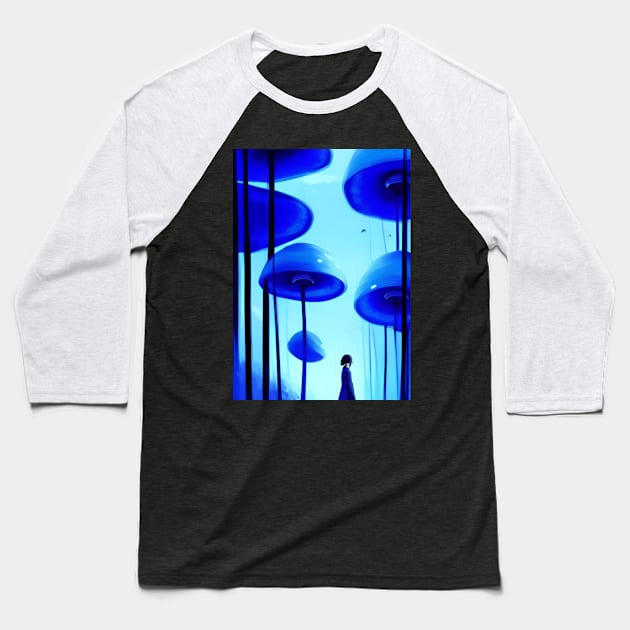 DREAMY SURREAL BLUE MUSHROOMS Baseball T-Shirt by sailorsam1805